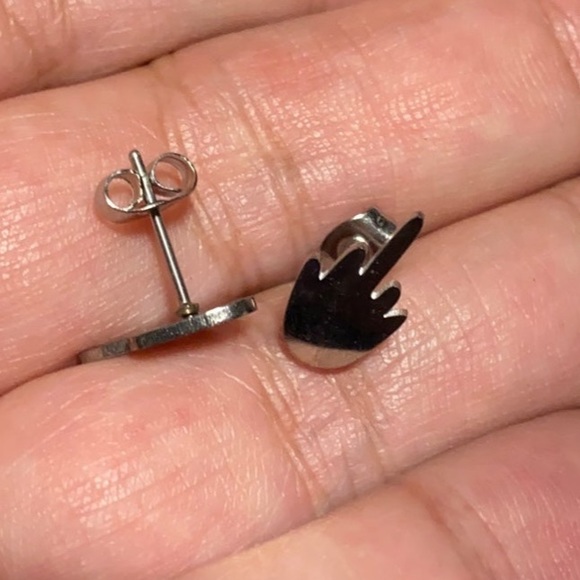 Middle finger up F you F U earrings studs pierced surgical steel piercing NEW - Picture 8 of 9